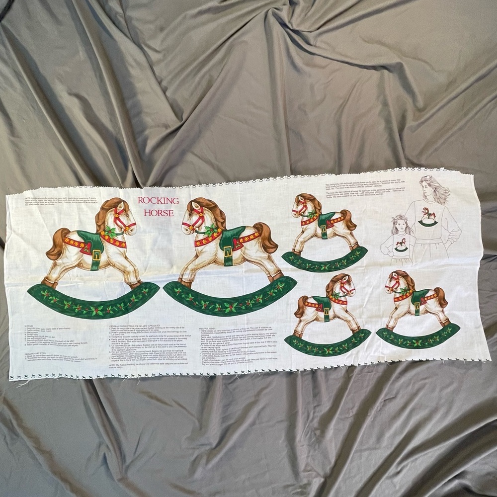 Vintage Cranston Christmas Rocking Horse DIY Applique Soft Sculpture Plush Panel